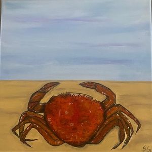 12x12 Red Crab 🦀 in the sand oil painting
